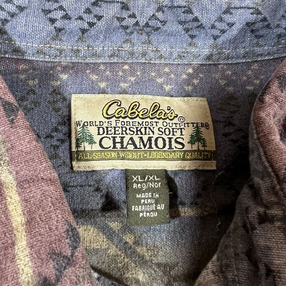 Cabela's Deerskin Soft Chamois Aztec Long Sleeve Button Up Shirt Men's XL - Picture 10 of 11